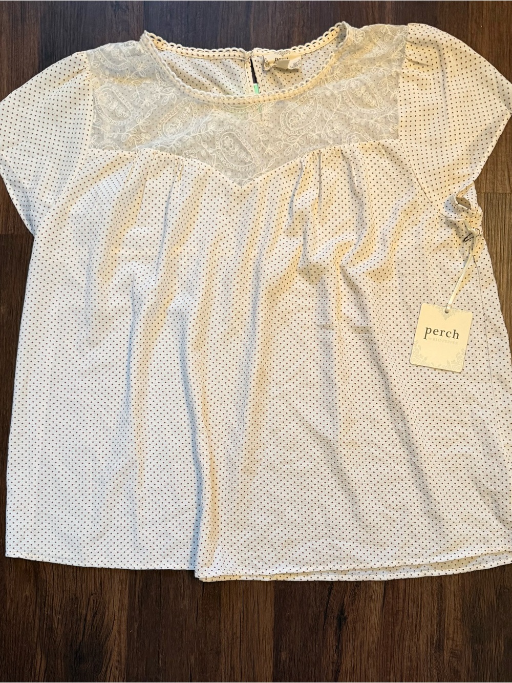 Perch Cream Polka Dot Lace Yoke Blouse